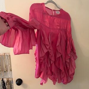WeWo metallic pink Sheen Ruffle Blouse